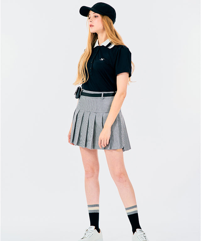 BENECIA 12 Unbalanced Check Skirt - Black