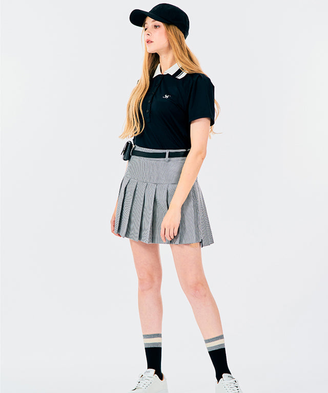 BENECIA 12 Unbalanced Check Skirt - Black