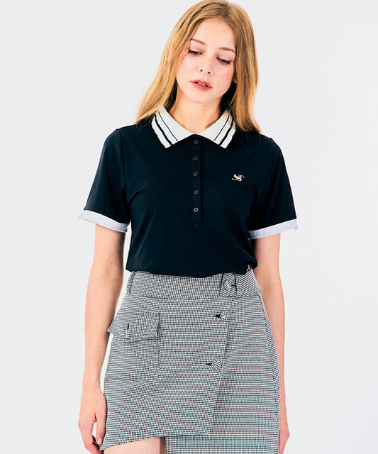 BENECIA 12 Button Unbalance Check Skirt - Black